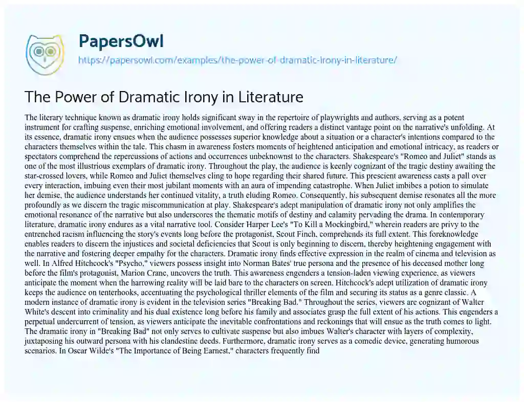 Essay on The Power of Dramatic Irony in Literature