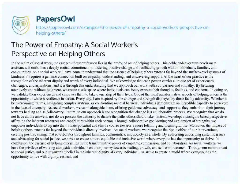 Essay on The Power of Empathy: a Social Worker’s Perspective on Helping Others
