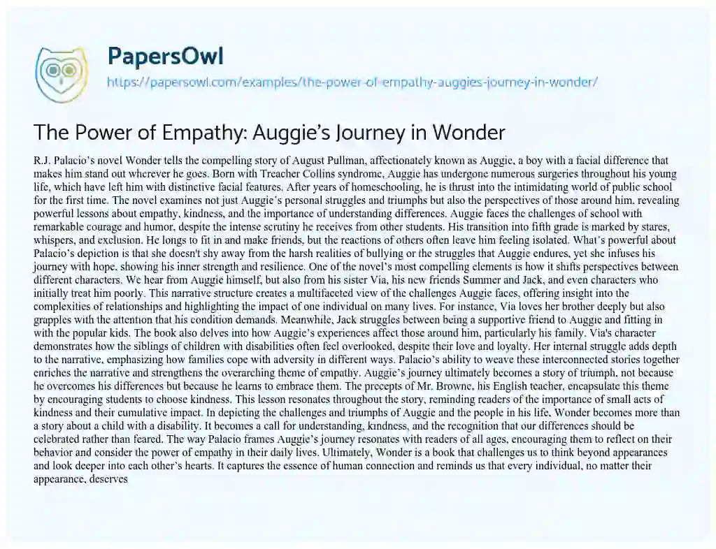 Essay on The Power of Empathy: Auggie’s Journey in Wonder