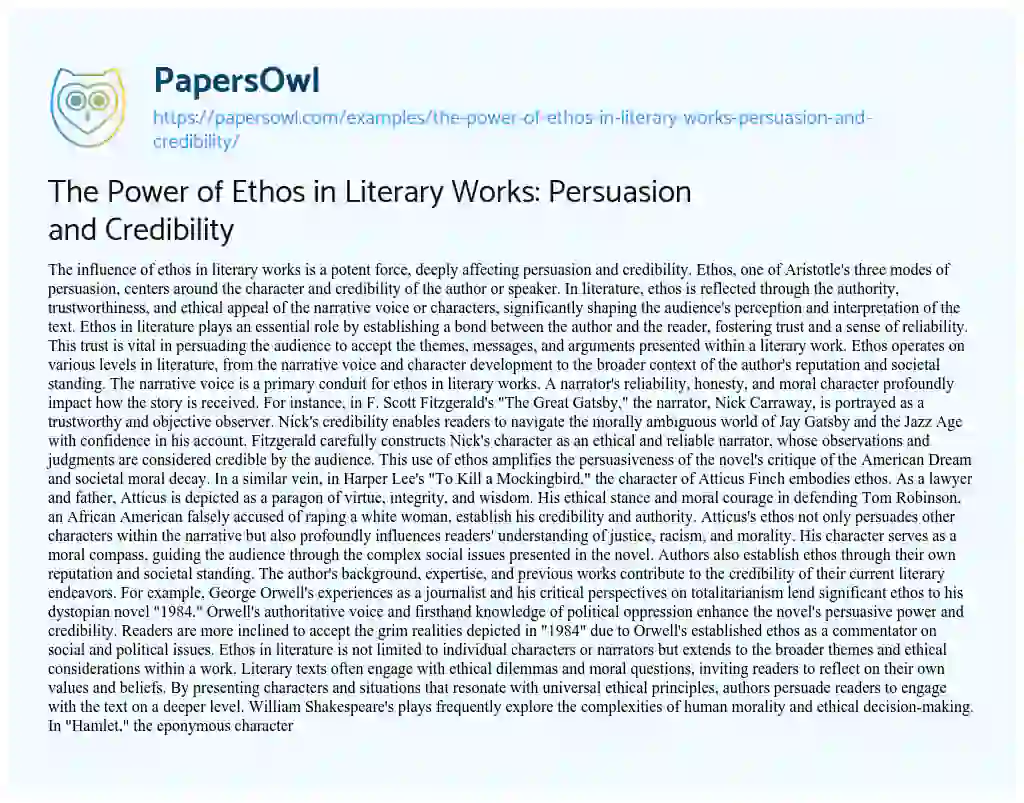 Essay on The Power of Ethos in Literary Works: Persuasion and Credibility