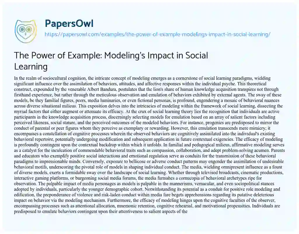 Essay on The Power of Example: Modeling’s Impact in Social Learning