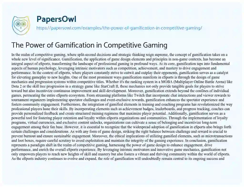 Essay on The Power of Gamification in Competitive Gaming