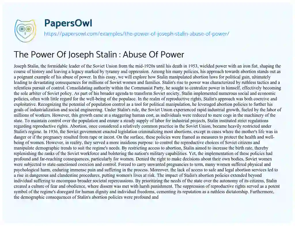 Essay on The Power of Joseph Stalin : Abuse of Power