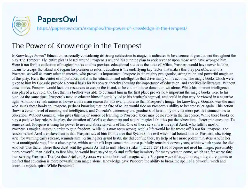 Essay on The Power of Knowledge in the Tempest