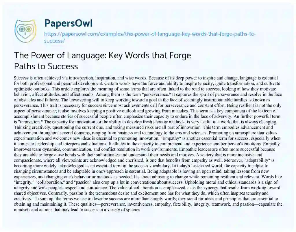 Essay on The Power of Language: Key Words that Forge Paths to Success