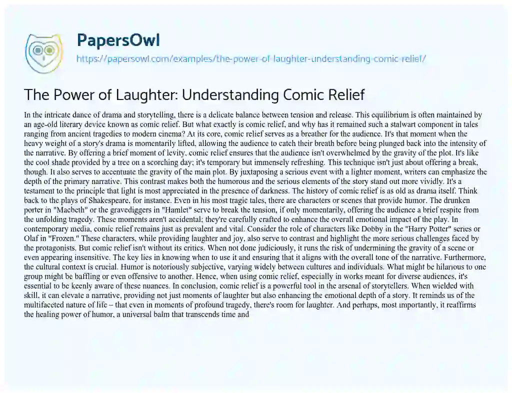 Essay on The Power of Laughter: Understanding Comic Relief