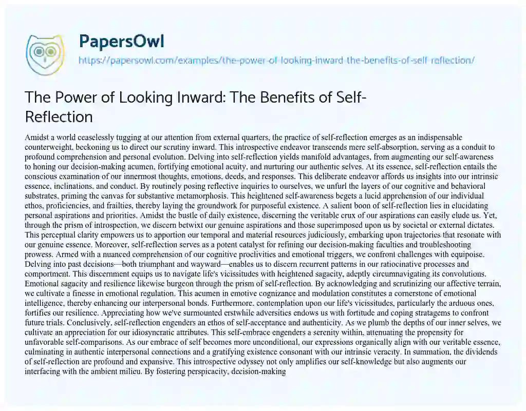 Essay on The Power of Looking Inward: the Benefits of Self-Reflection