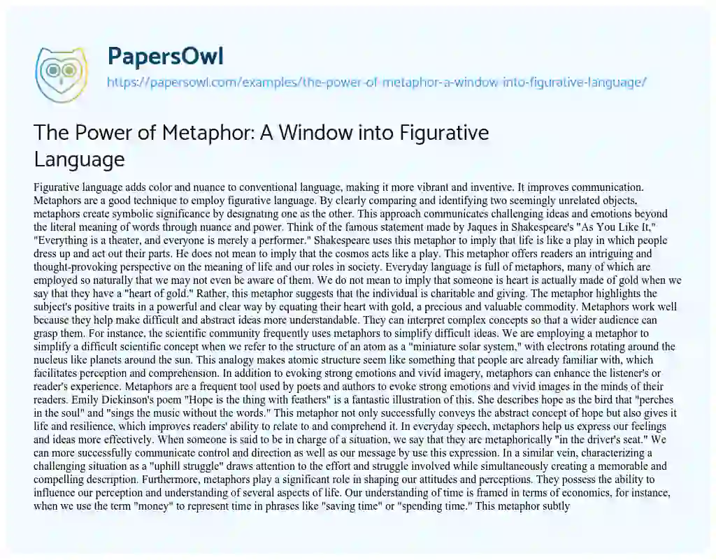 Essay on The Power of Metaphor: a Window into Figurative Language