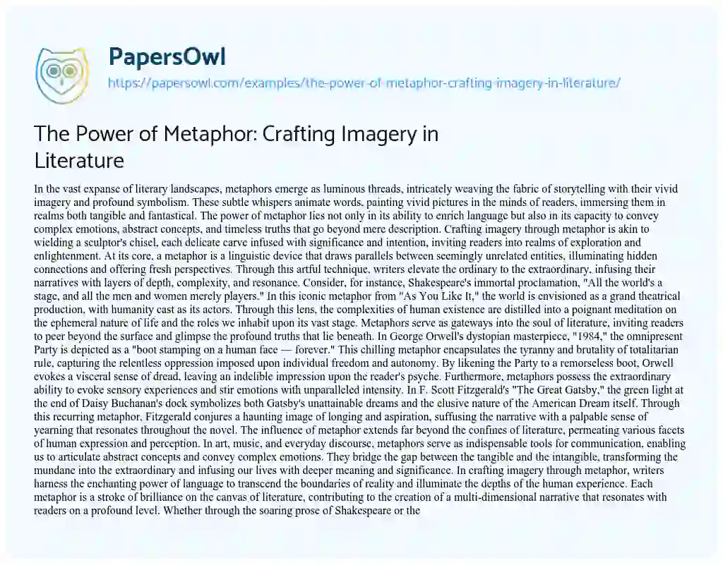 Essay on The Power of Metaphor: Crafting Imagery in Literature