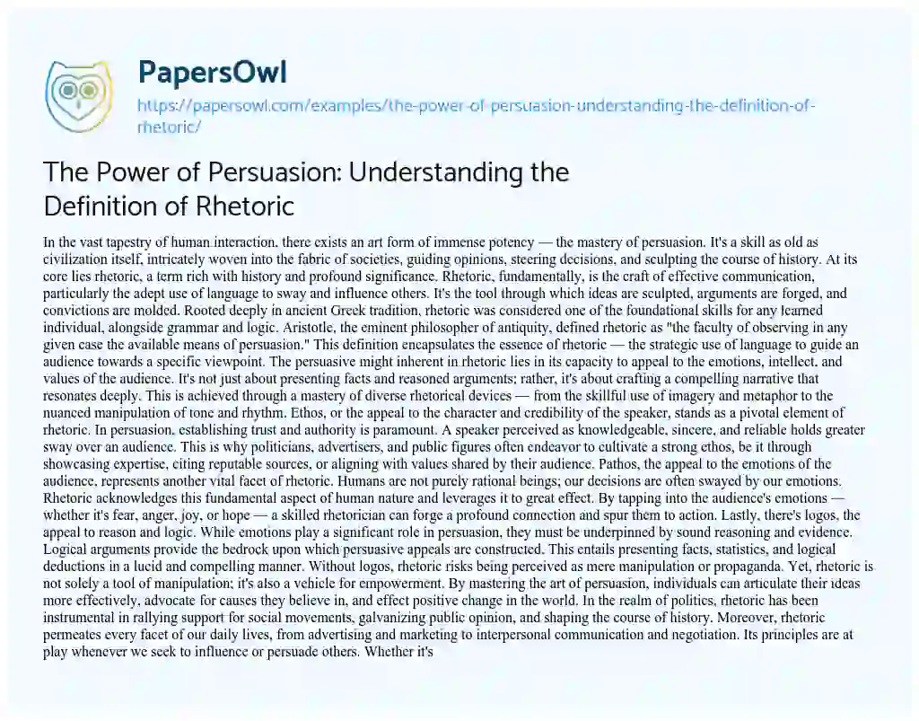 Essay on The Power of Persuasion: Understanding the Definition of Rhetoric