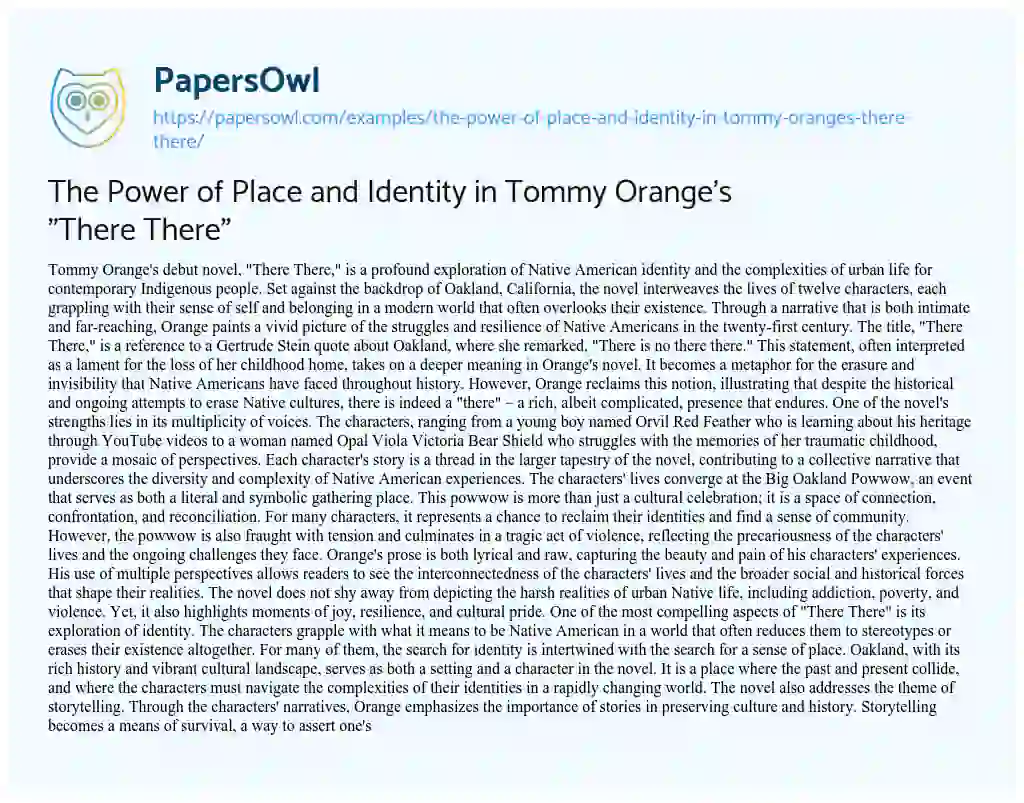 Essay on The Power of Place and Identity in Tommy Orange’s “There There”