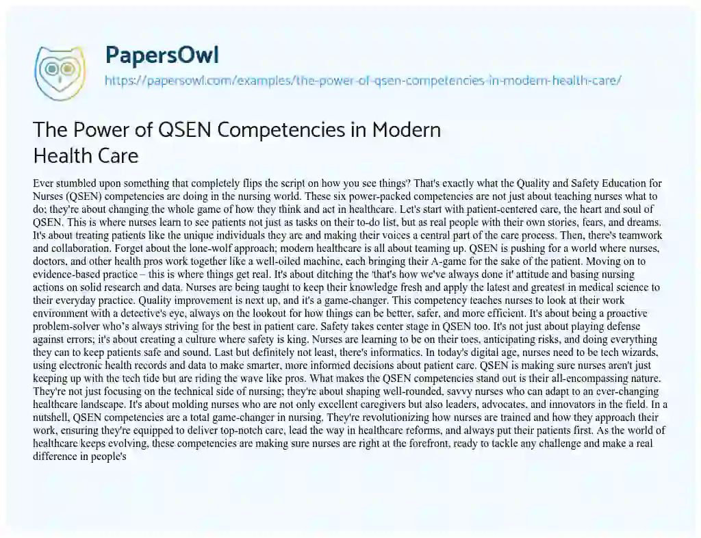 Essay on The Power of QSEN Competencies in Modern Health Care