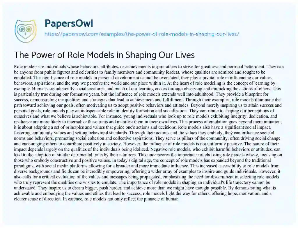 Essay on The Power of Role Models in Shaping our Lives