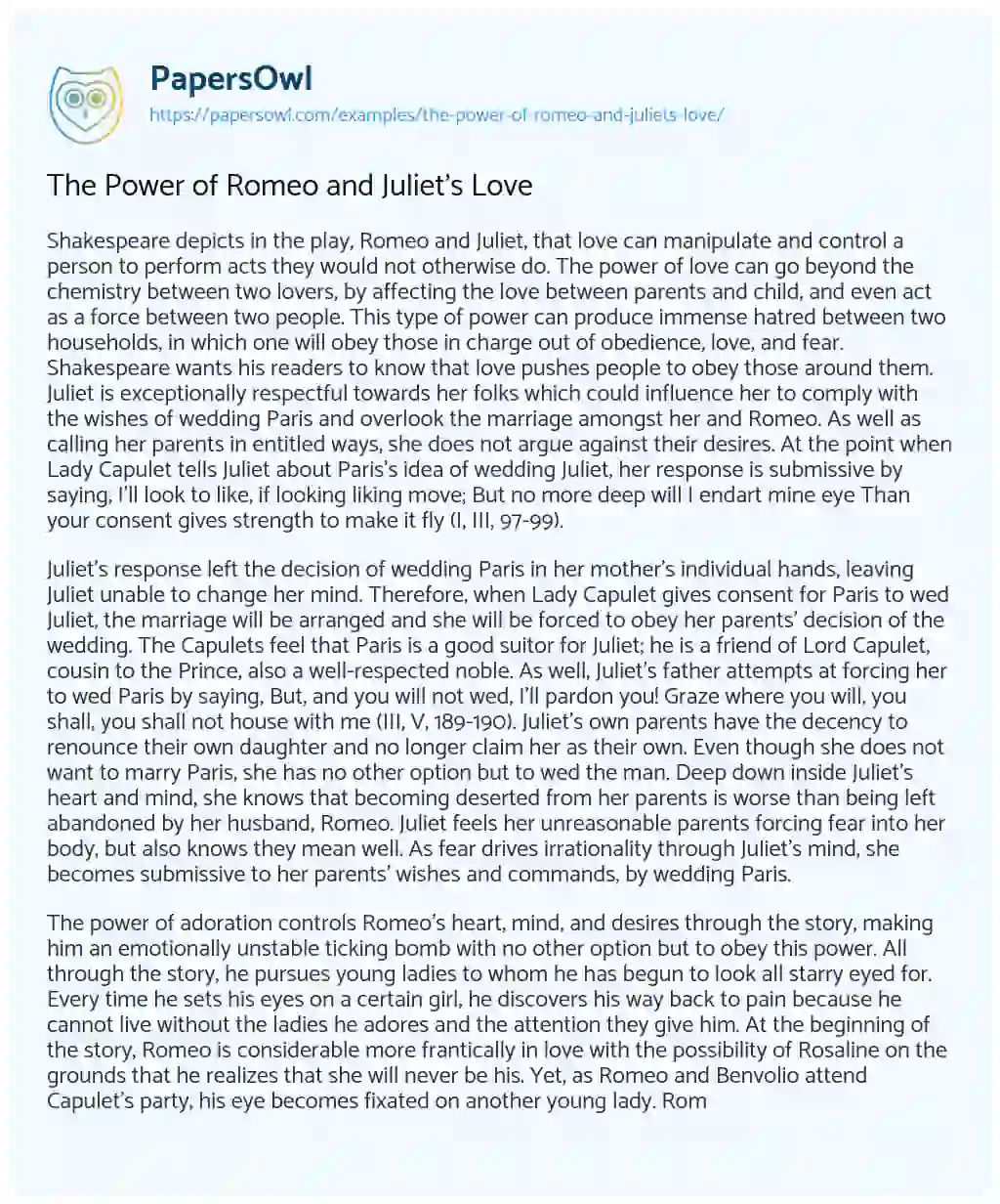 conclusion for romeo and juliet essay on love