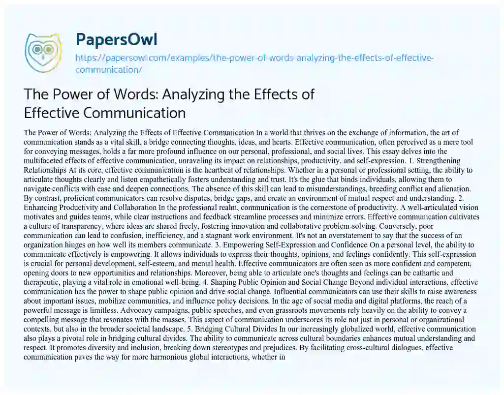 Essay on The Power of Words: Analyzing the Effects of Effective Communication