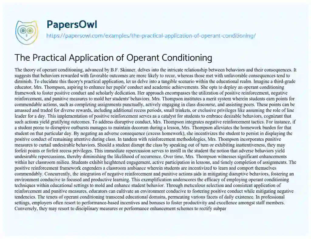 Essay on The Practical Application of Operant Conditioning