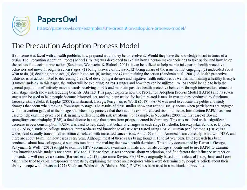 The Precaution Adoption Process Model essay