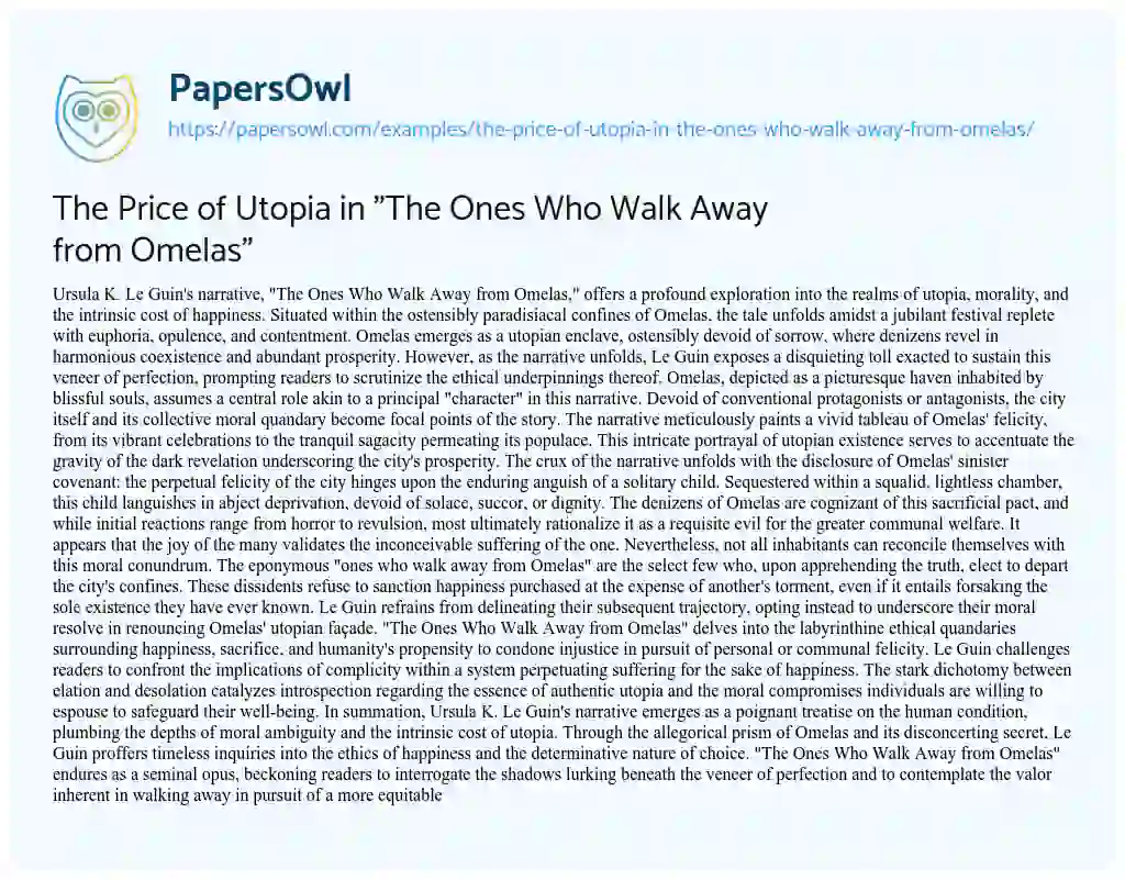 Essay on The Price of Utopia in “The Ones who Walk Away from Omelas”