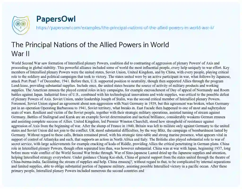 Essay on The Principal Nations of the Allied Powers in World War II