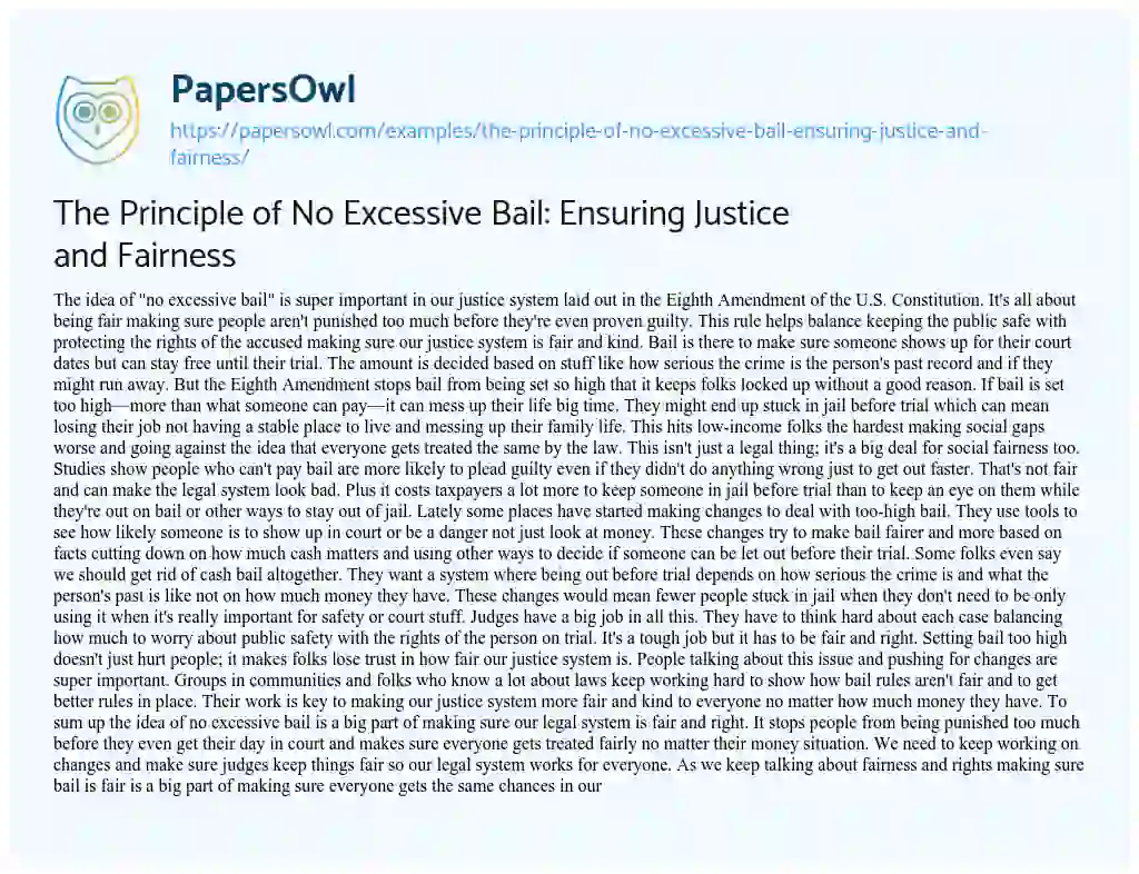 Essay on The Principle of no Excessive Bail: Ensuring Justice and Fairness