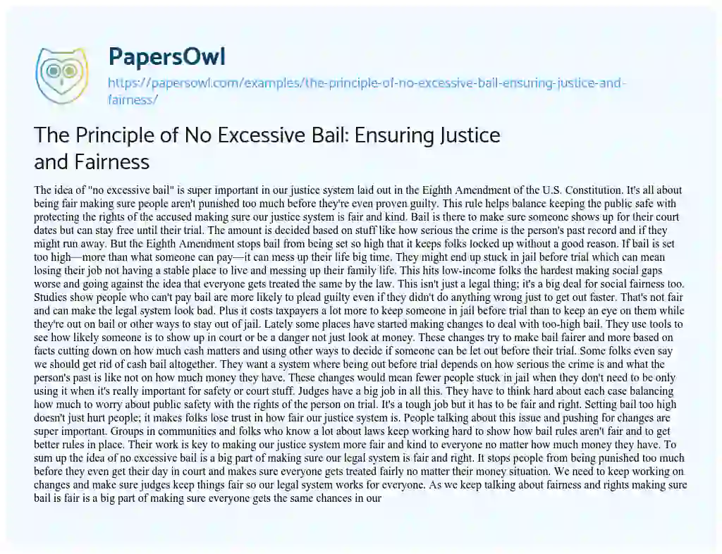 The Principle of No Excessive Bail: Ensuring Justice and Fairness ...