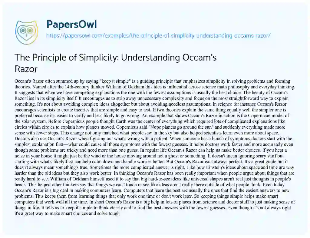 Essay on The Principle of Simplicity: Understanding Occam’s Razor