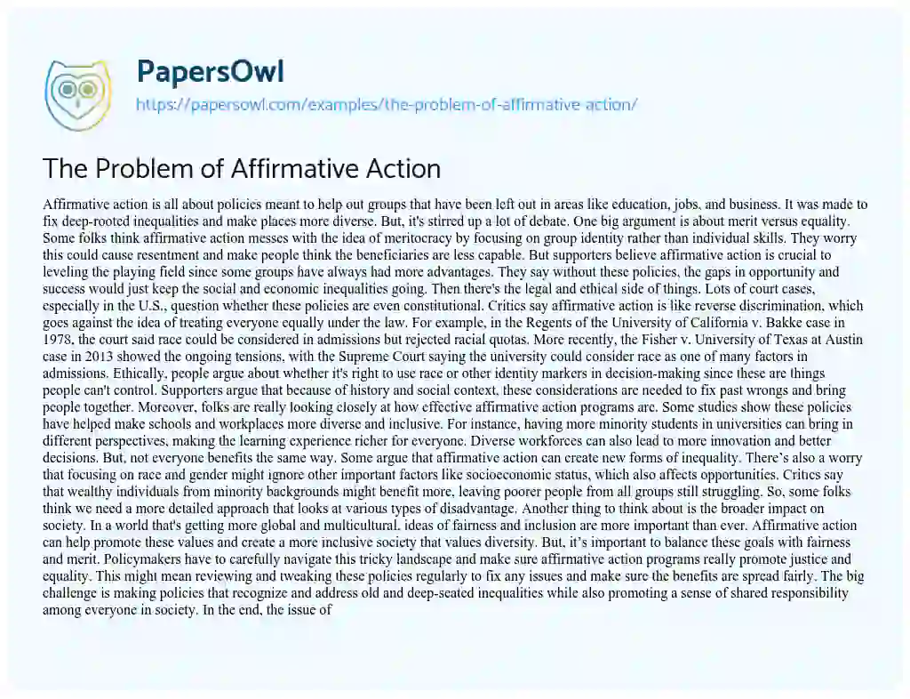 Essay on The Problem of Affirmative Action