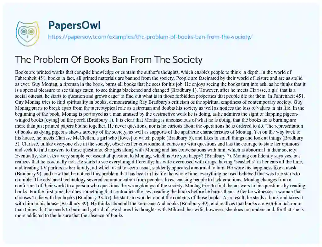 Essay on The Problem of Books Ban from the Society