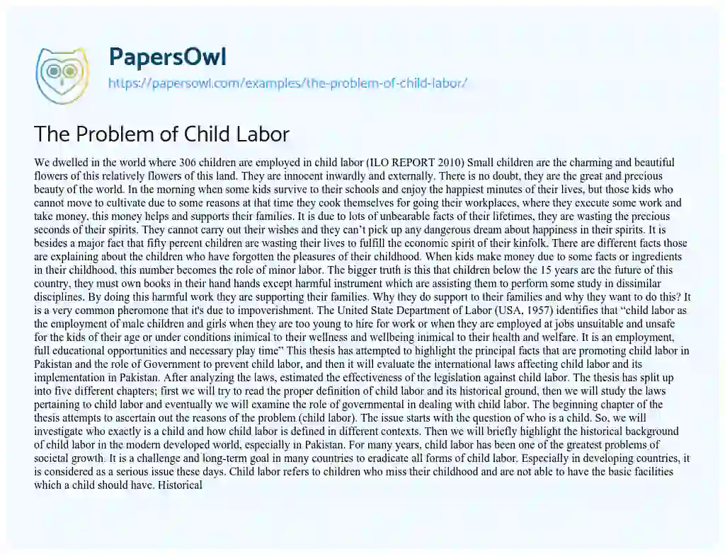 Essay on The Problem of Child Labor