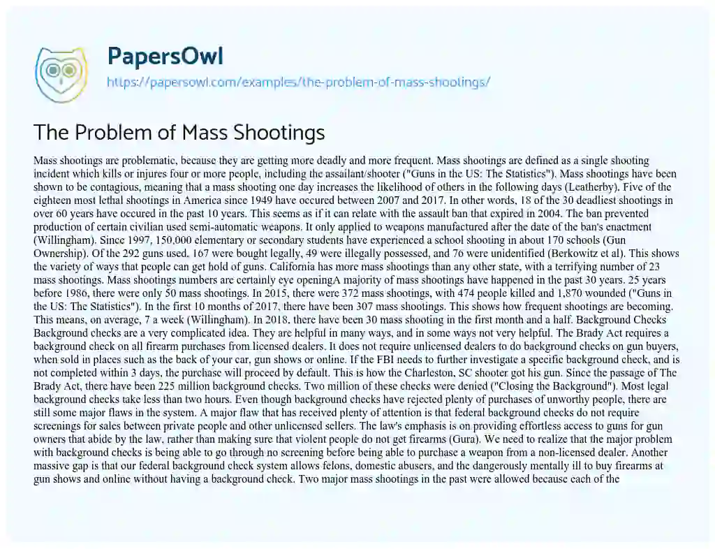 Essay on The Problem of Mass Shootings