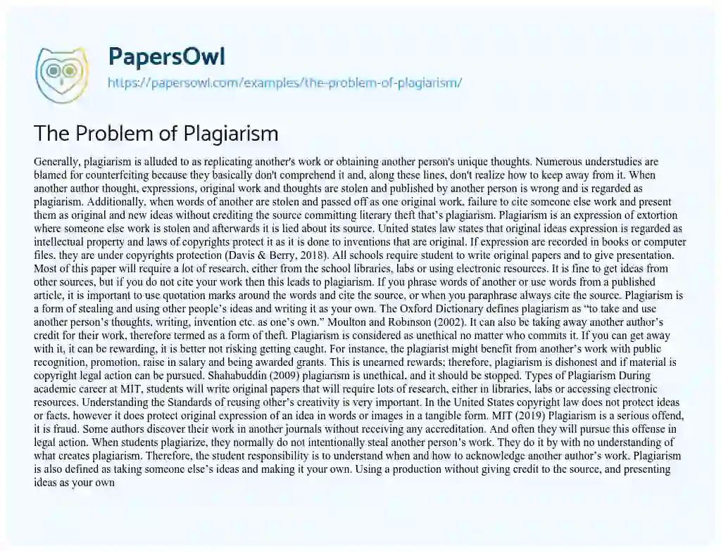 Essay on The Problem of Plagiarism