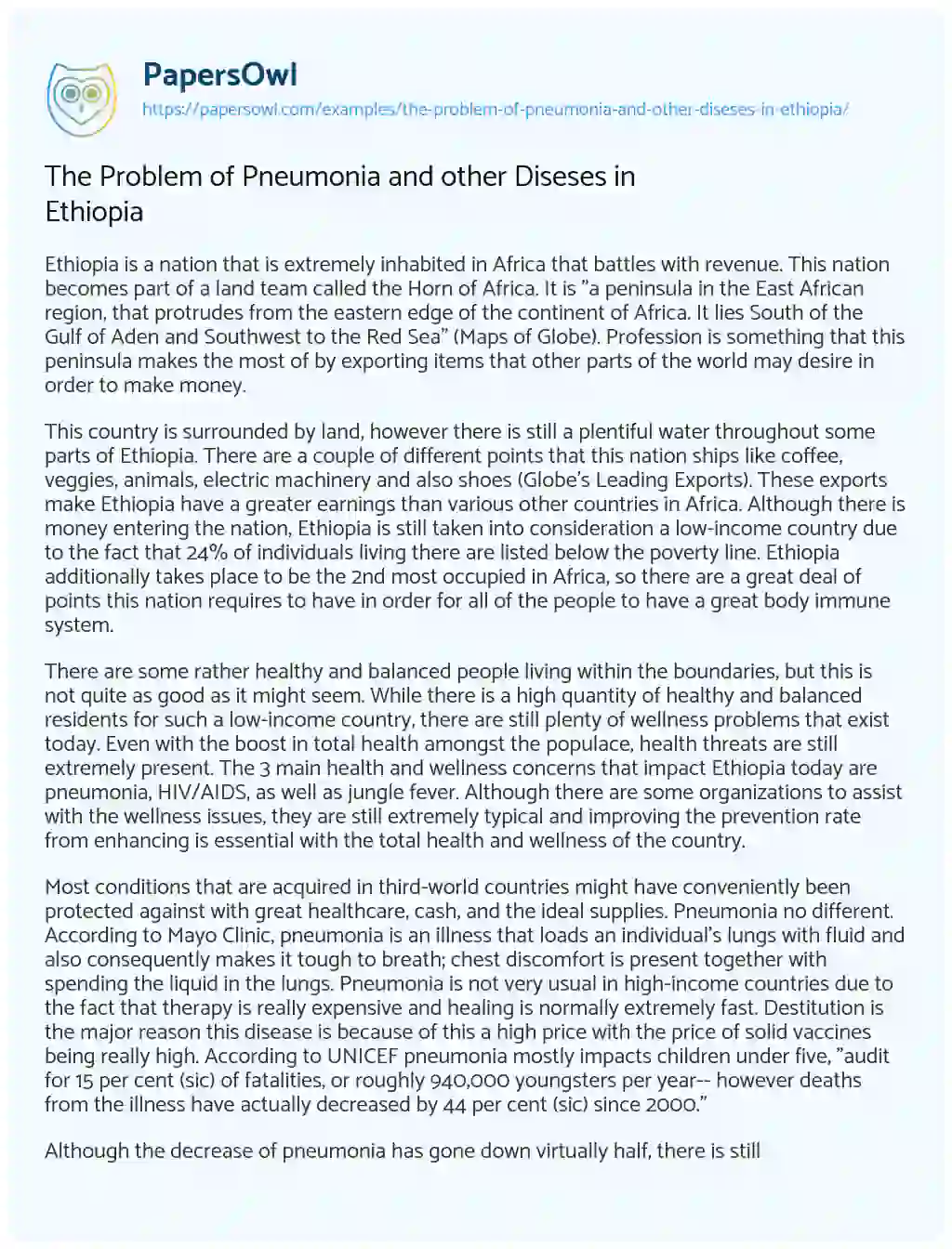The Problem of Pneumonia and other Diseses in Ethiopia essay