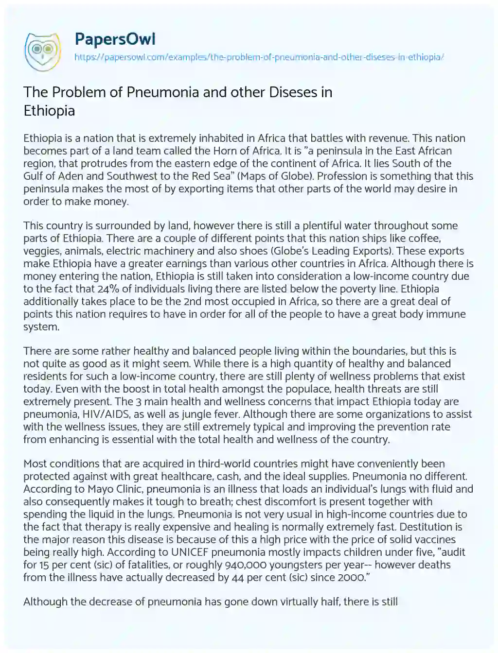 Essay on The Problem of Pneumonia and other Diseses in Ethiopia