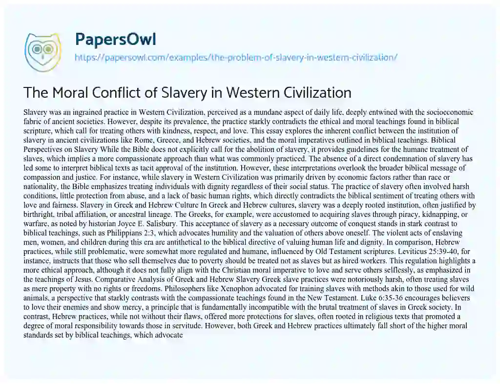 Essay on The Problem of Slavery in Western Civilization