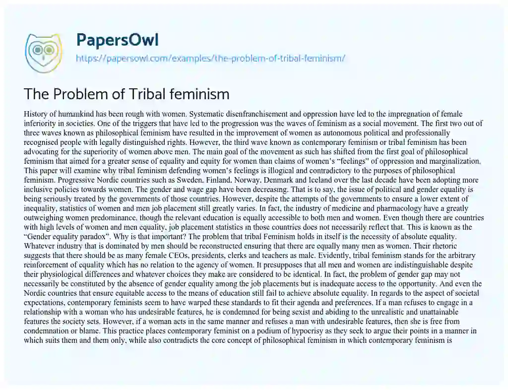 The Problem of Tribal Feminism essay