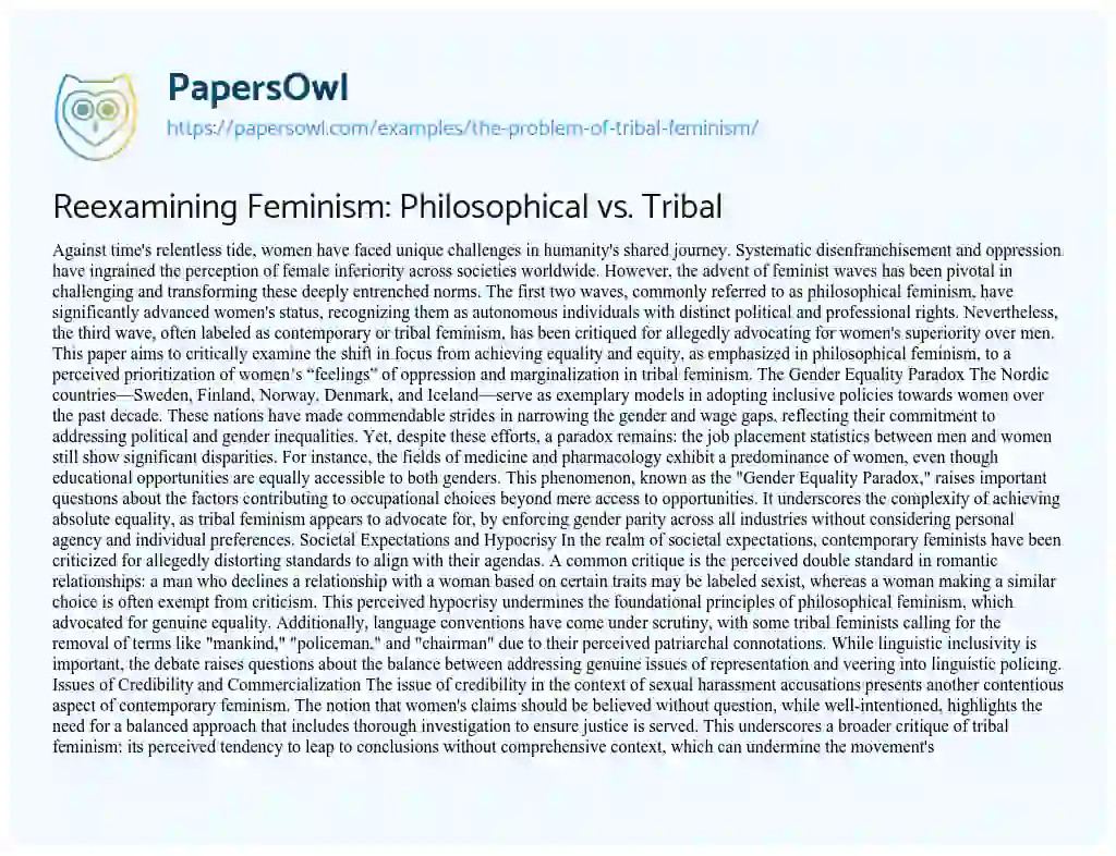 Essay on The Problem of Tribal Feminism