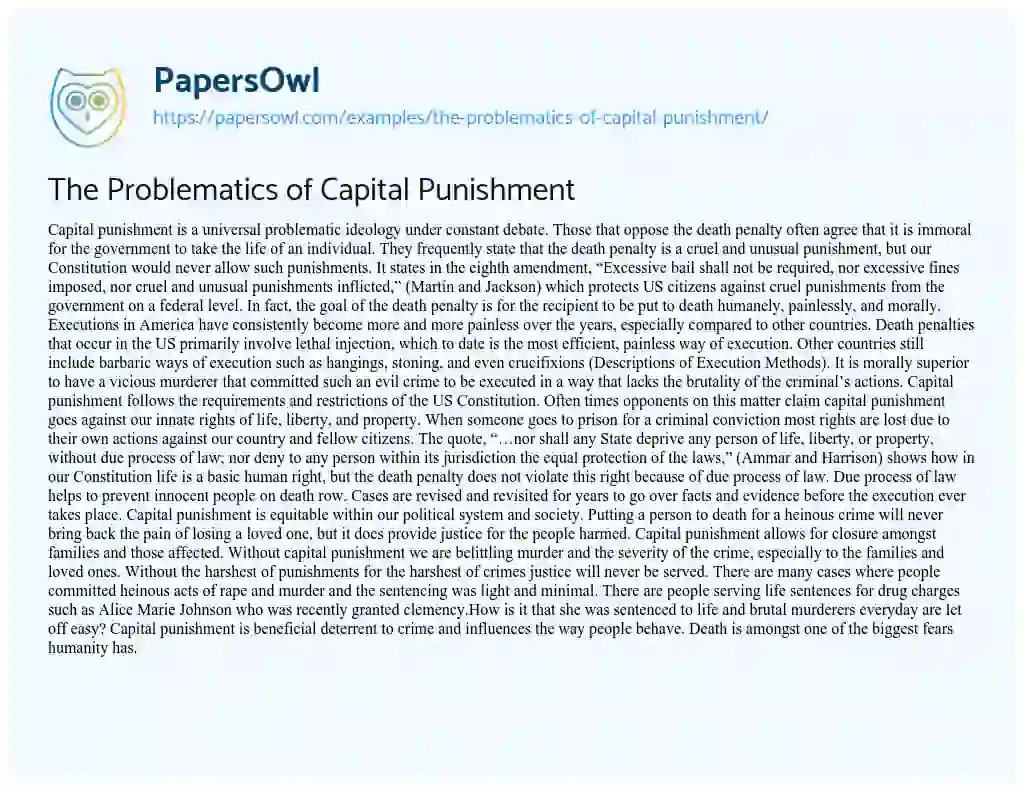 Essay on The Problematics of Capital Punishment