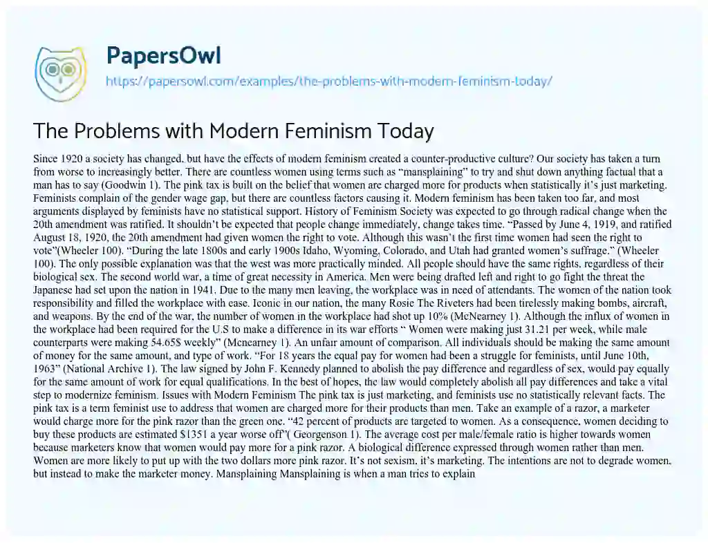 Essay on The Problems with Modern Feminism Today