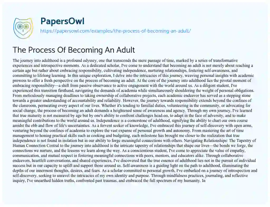 Essay on The Process of Becoming an Adult