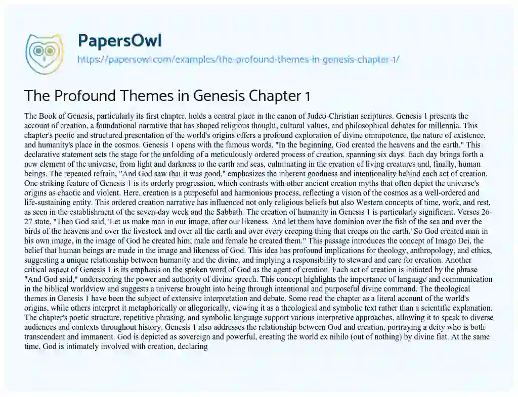 Essay on The Profound Themes in Genesis Chapter 1
