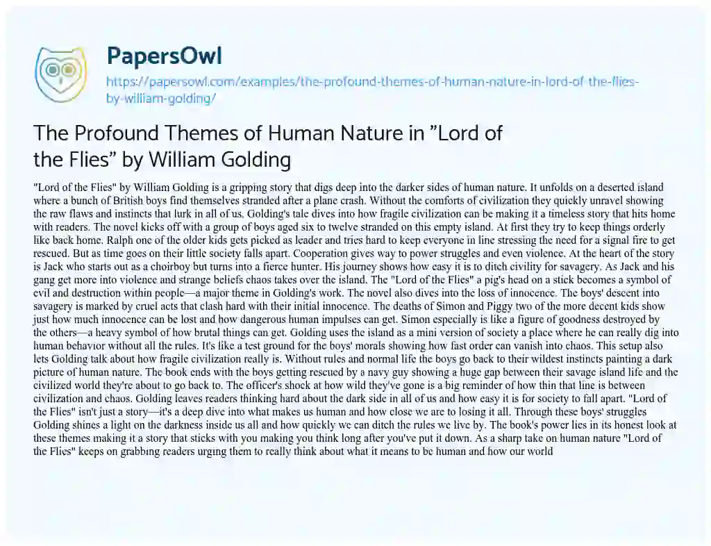 Essay on The Profound Themes of Human Nature in “Lord of the Flies” by William Golding