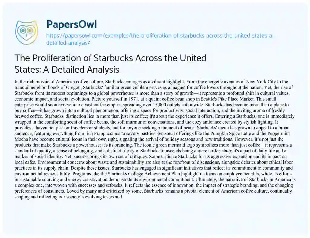 Essay on The Proliferation of Starbucks Across the United States: a Detailed Analysis