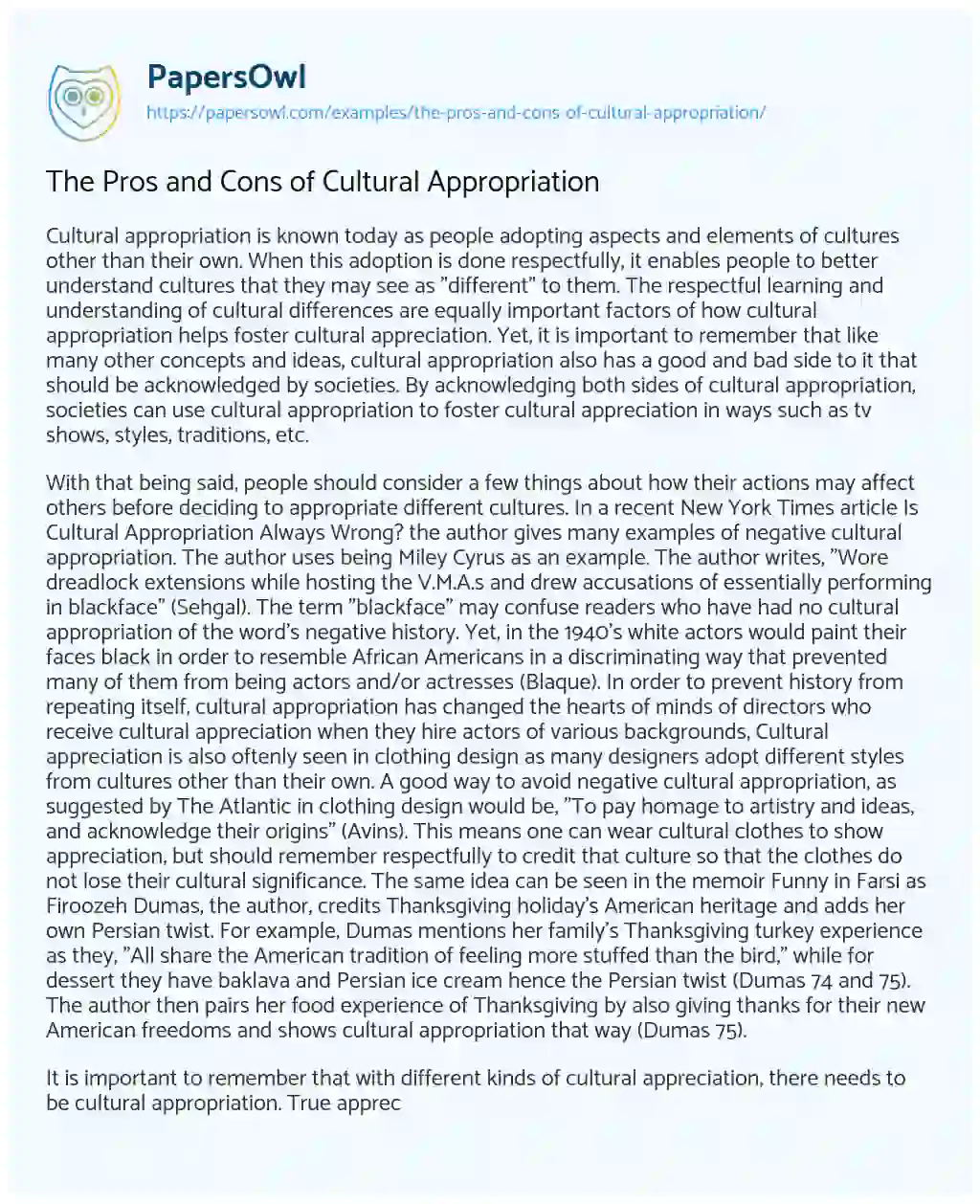 cultural appropriation essay questions