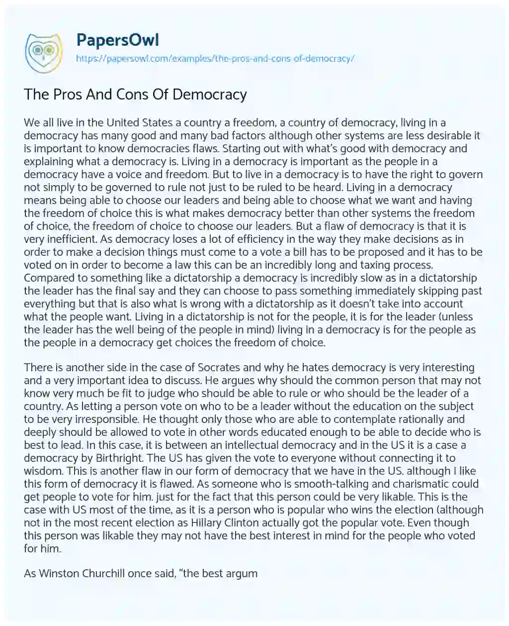 The Pros and Cons of Democracy essay