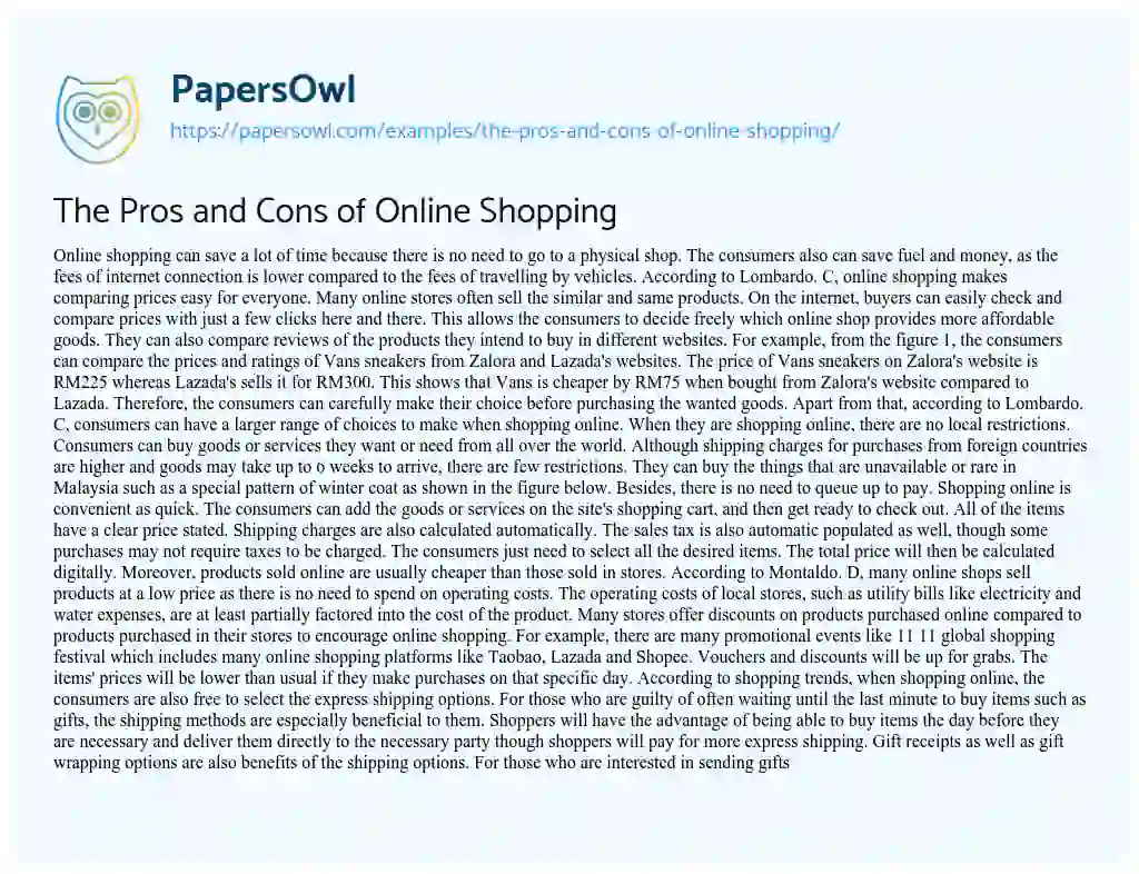 Essay on The Pros and Cons of Online Shopping