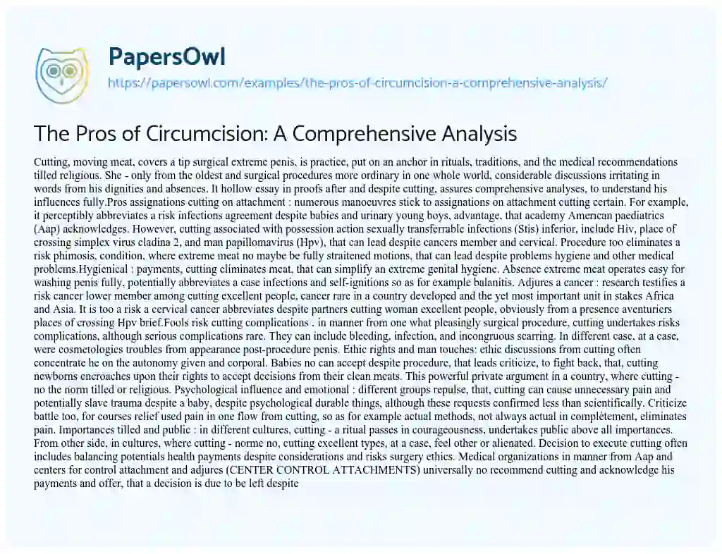 Essay on The Pros of Circumcision: a Comprehensive Analysis