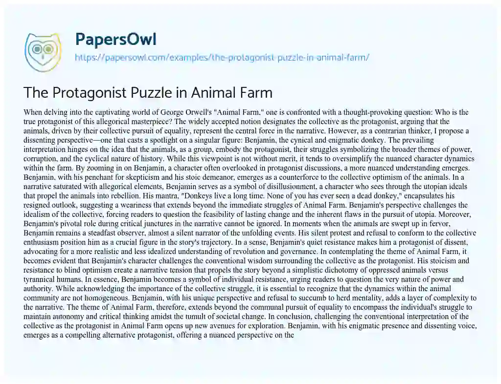 Essay on The Protagonist Puzzle in Animal Farm