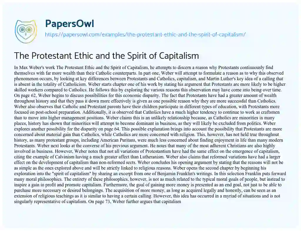 essay on spirit of capitalism