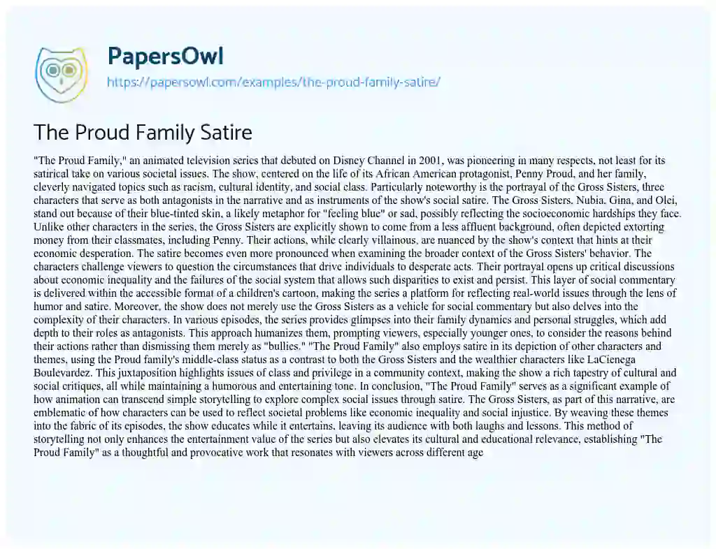 Essay on The Proud Family Satire