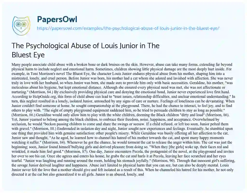 Essay on The Psychological Abuse of Louis Junior in the Bluest Eye